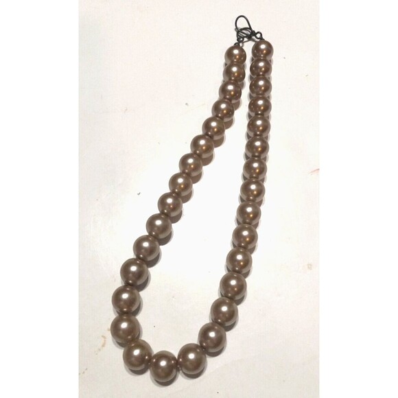 Large Champagne Colored Pearl Look Necklace Beads Hook and Hoop Closure Handmade - Picture 2 of 5